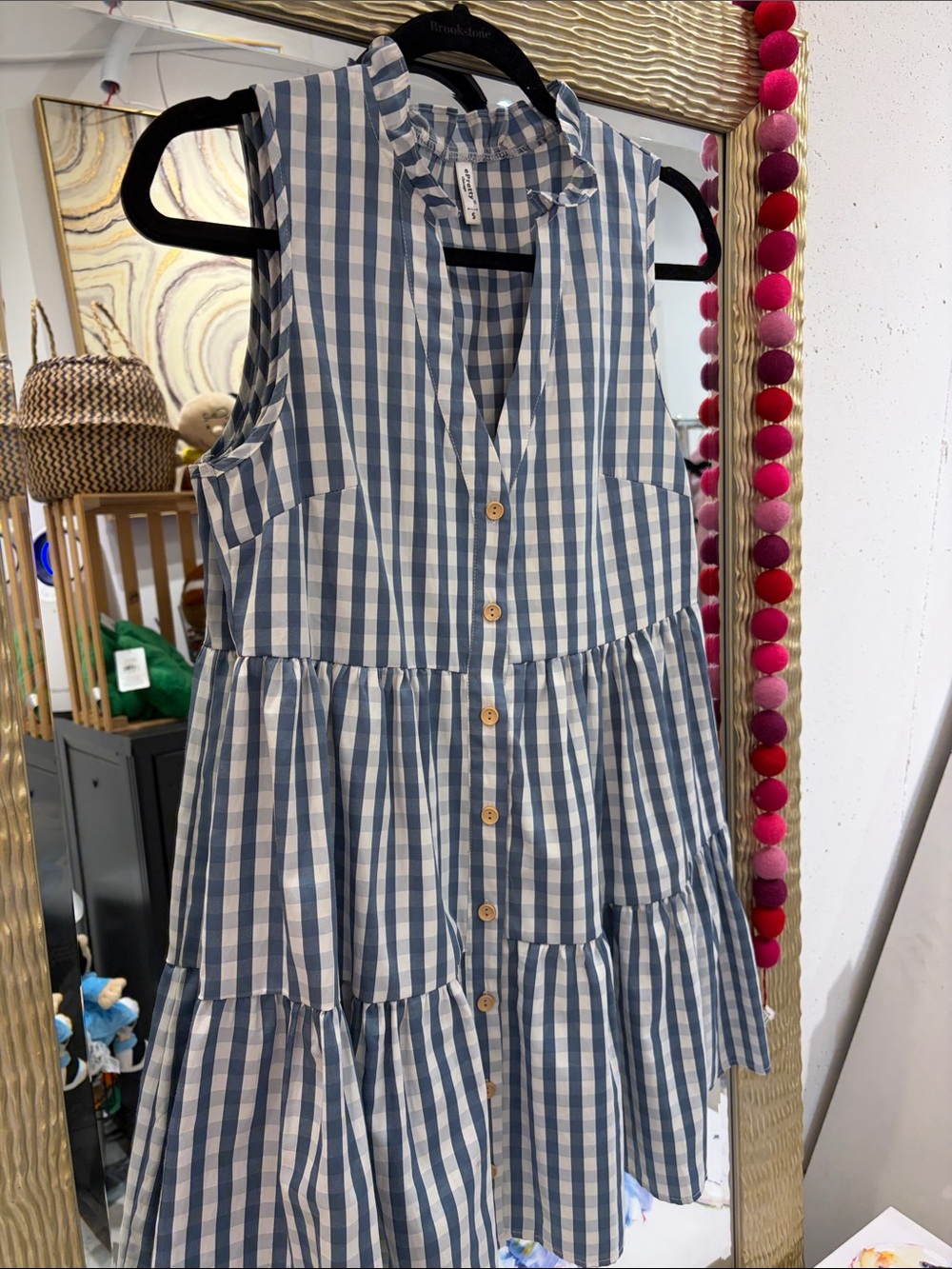 ePretty Blue and White Gingham Tiered Dress